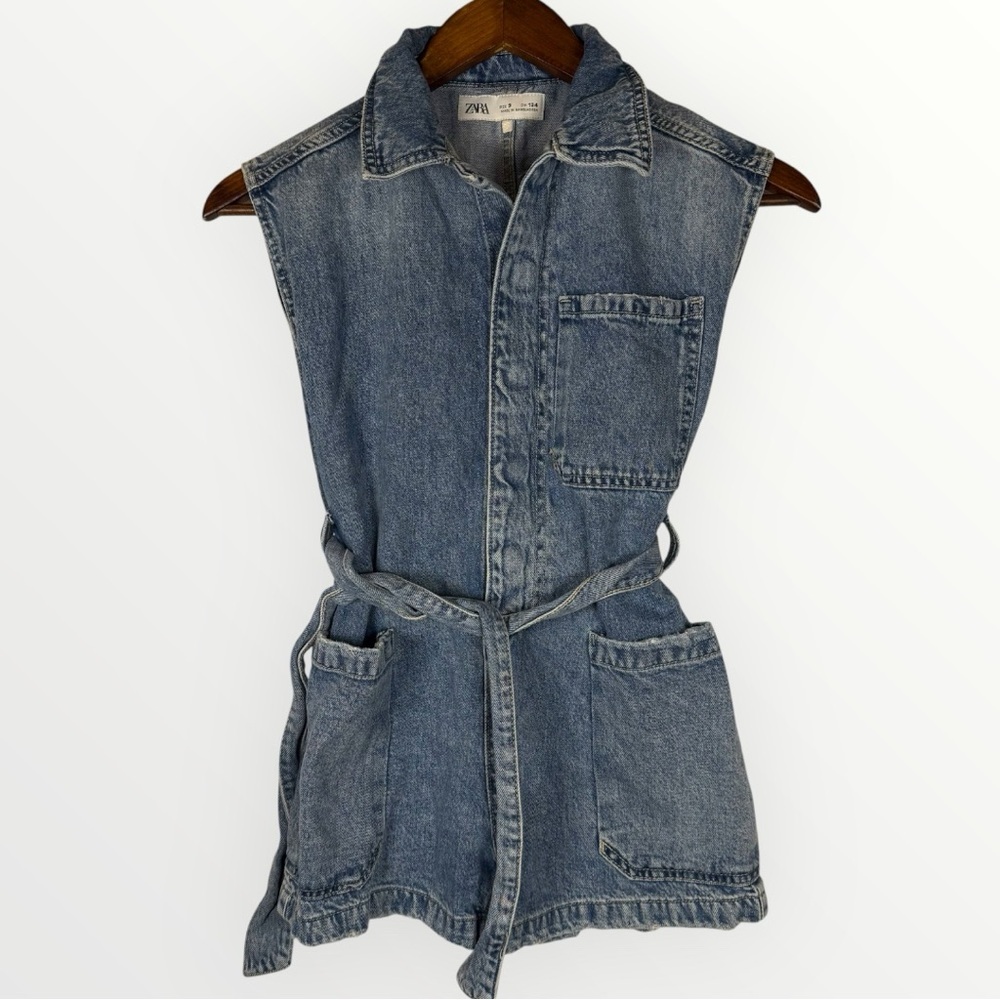 Zara Kids Girls Sleeveless Denim Playsuit Romper Button Down Size 9